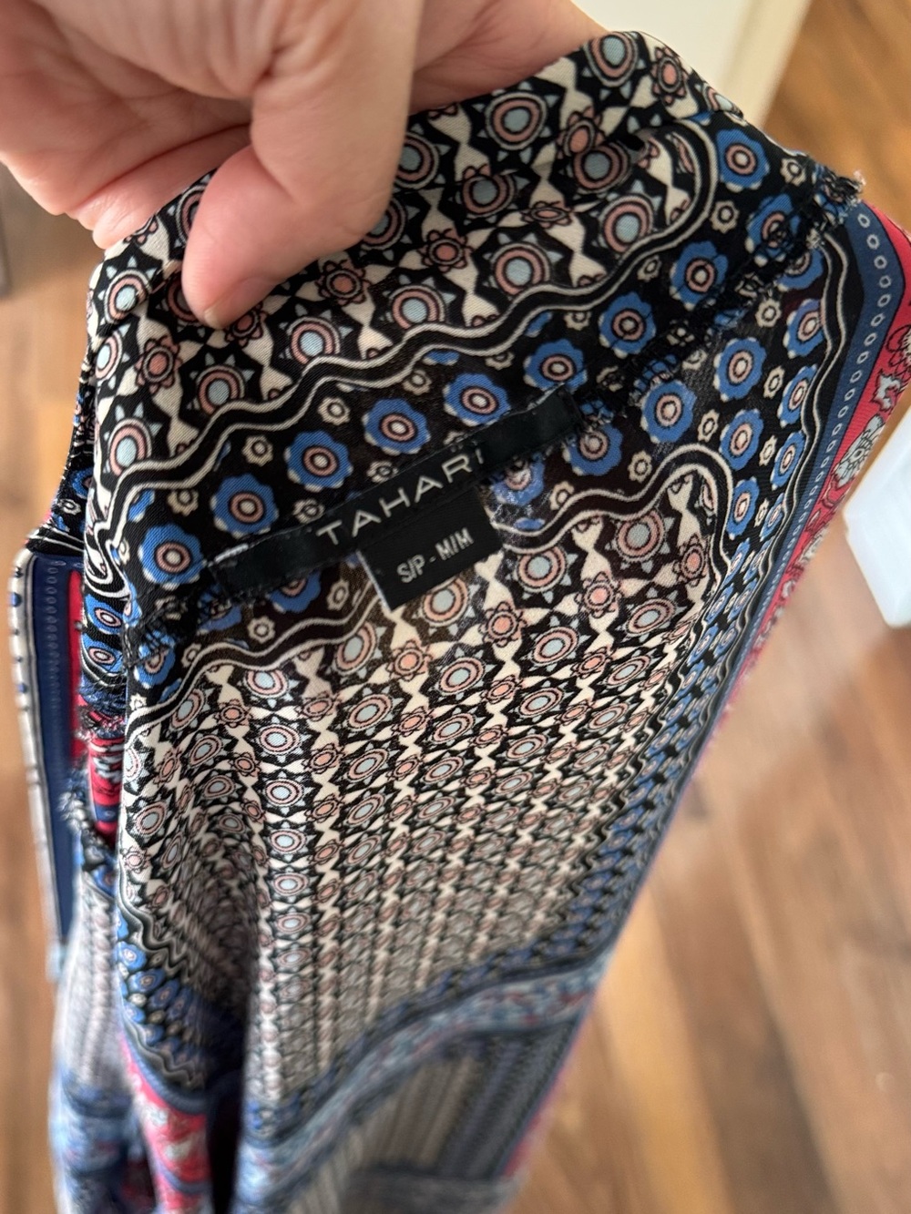 Tahari Navy, Red & Cream Geometric Print Summer Cardigan